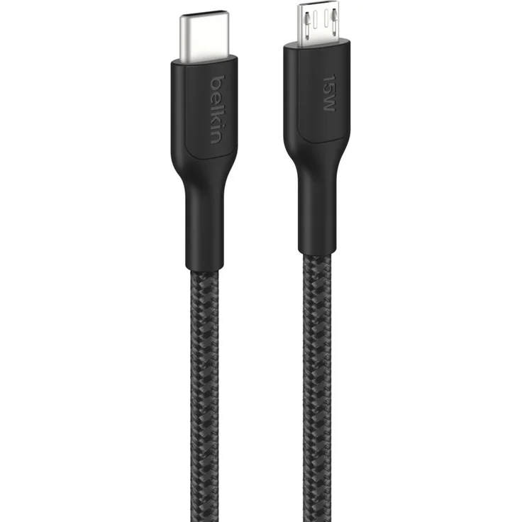 Belkin CAB026hq1M, geflochtenes USB-C auf Micro-USB-Kabel, 1 m, bis zu 15 W Ladeleistung, universelle Kompatibilität – Bild 1