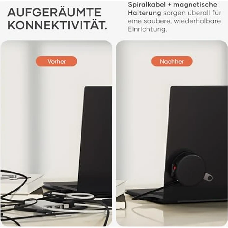 SATECHI OntheGo™ 7-in-1 USB-C Hub, magnetischer Multiport Adapter mit 100W Power Delivery, HDMI 4K/60Hz, Gigabit Ethernet, 2x USB-A 5Gbps, SD/microSD, Spiralkabel – Space Schwarz – Bild 3