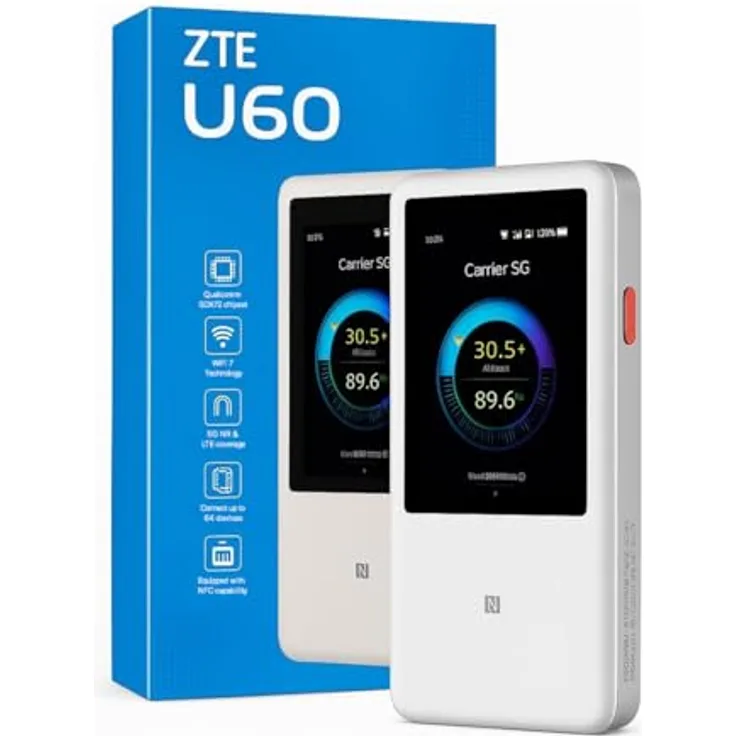 ZTE U60, Router mit MIMO-Technologie, 64 Geräte Unterstützung, Akku-betrieben, Weiss