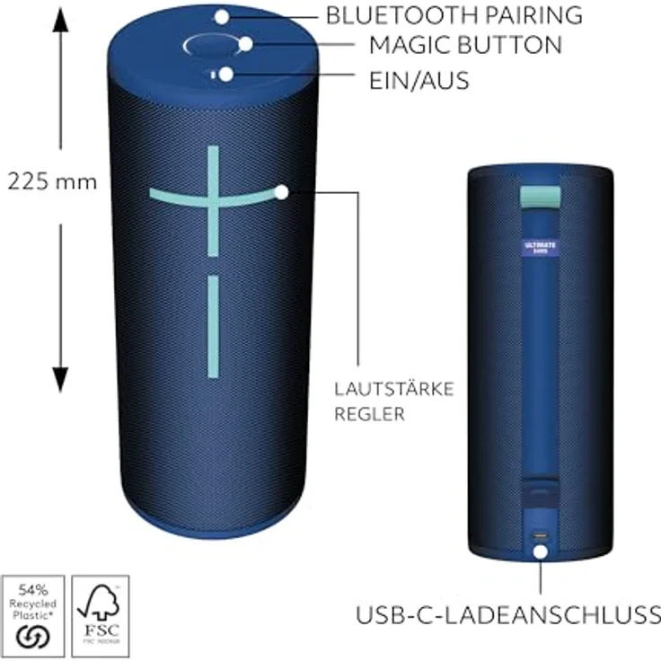Ultimate Ears MEGABOOM 4 Bluetooth-Lautsprecher - 360-Grad-Sound, 20-Stunden-Akku, 45m Reichweite - Blau – Bild 5