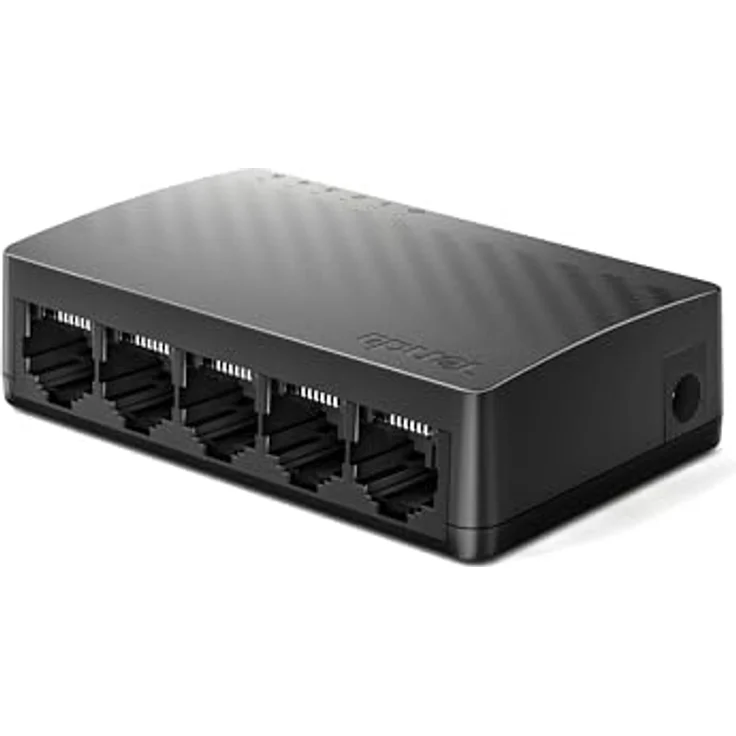 Tenda SG105, 5-Port Gigabit Switch, Plug-and-Play Ethernet Switch, lüfterlos, unmanaged, Schwarz – Bild 1
