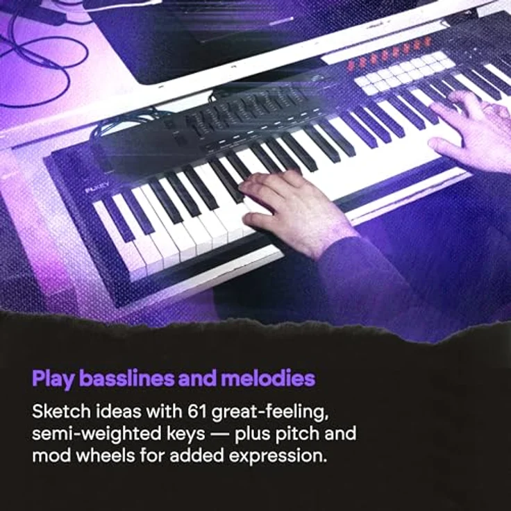 Novation FLkey 2 61, USB MIDI-Keyboard mit 61 halbgewichteten Tasten, 9 Fadern, 16 Pads und integrierten Arpeggiator, schwarz – Bild 7