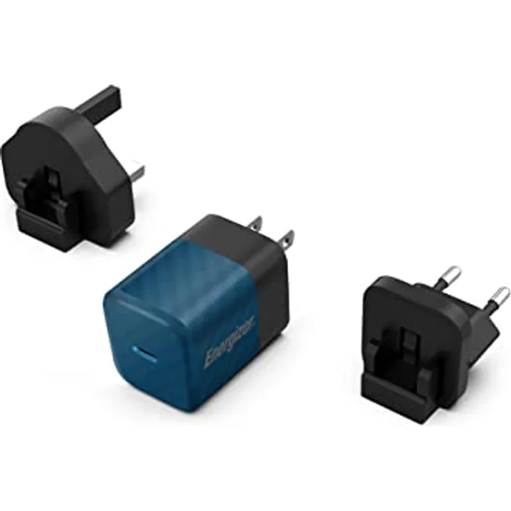 Energizer - Schnellladegerät USB-C 20 W - ohne Kabel - 3 Steckdosen im Lieferumfang enthalten (EU/US/UK) - Blau
