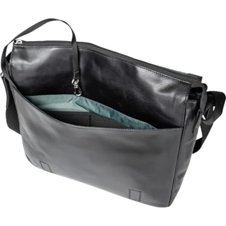 Jost Umhängetasche Skagen L, Messenger Bag aus edlem Vollrindsleder mit vielen Fächern, Schwarz – Bild 3