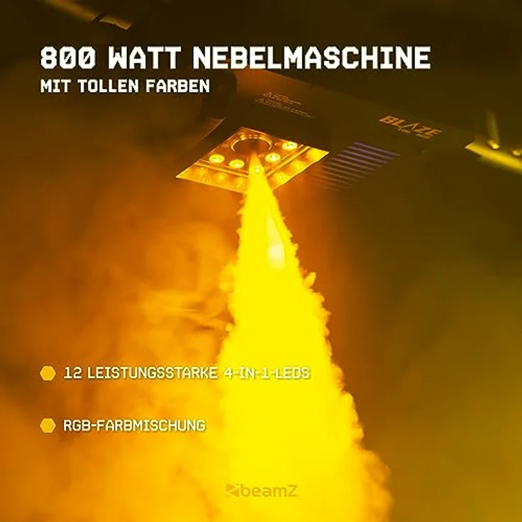 BeamZ Blaze800, Nebelmaschine mit 800 Watt, 12x 4-in-1 RGB-LEDs, LCD-Display und Timerfunktion, horizontal und vertikal verwendbar – Bild 3