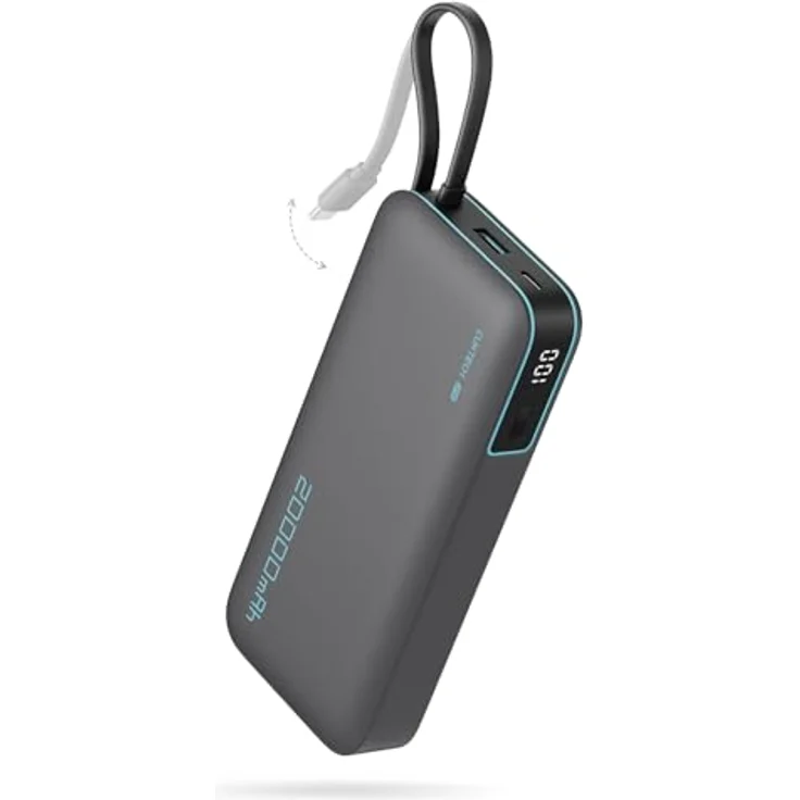 Cuktech CUKP200N, 55W 20000mAh Powerbank mit integriertem USB-C Kabel und drei Anschlüssen, kompakt und robust – Bild 1