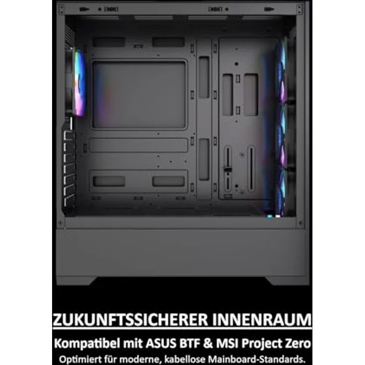 SILENTWARE Core 100 A-RGB Black Midi Tower PC-Gehäuse, Gehärtetes Glas-Seitenfenster, 4x 120mm PWM RGB Lüfter, Mesh-Front, Maximaler Airflow, ATX/mATX/ITX, USB 3.0 – Bild 3
