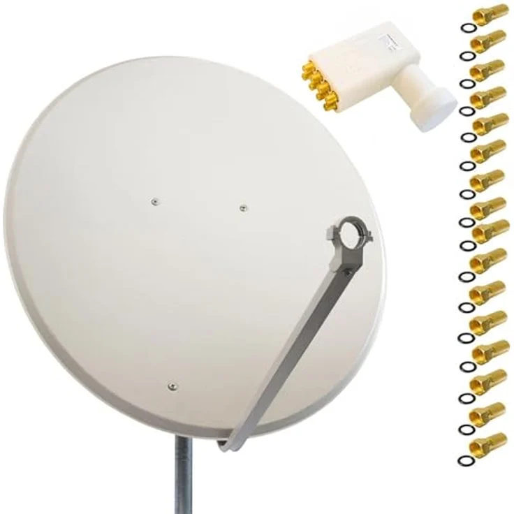 Premium X Satelliten-Komplettanlage PXS100, 100 cm Satellitenschüssel in Hellgrau, Octo LNB für bis zu 8 Teilnehmer, wasserdicht und UV-beständig – Bild 1