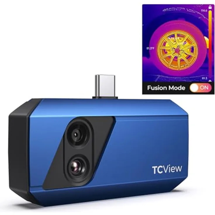 TOPDON TC001 Plus Wärmebildkamera, 512 x 384 IR Auflösung, -20 bis 550 °C, Dual-Objektiv Thermokamera für Elektrik und HVAC-Inspektionen, mit USB-Verlängerungskabel und EVA-Tasche
