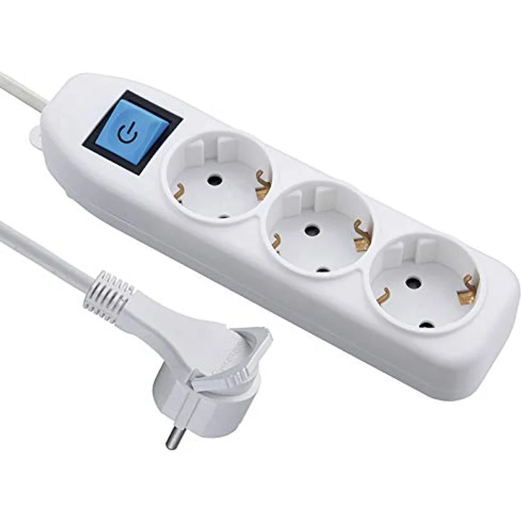 Electraline 62442, Steckdosenleiste 3-Fach mit Schalter, Kabel 3m / Mehrfachsteckdose/Tischsteckdose Steckerleiste, Weiß, 3 M mit mit extra flachem, platzsparendem Stecker – Bild 1