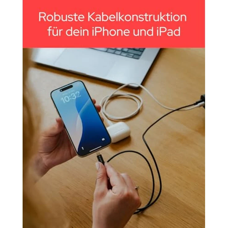 Verbatim 32392 Essentials Sync & Charge Kabel, 1 m, USB-C auf Lightning, 2er-Pack in Schwarz und Weiß, bis zu 27 Watt Ladeleistung, 480 Mbit/s Datenübertragung – Bild 4