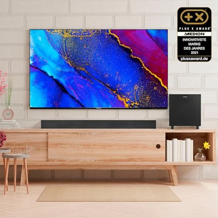MEDION S61022 3.1 Dolby Atmos Soundbar mit kabellosen Subwoofer (für TV Geräte, Bluetooth 5.3, HDMI eARC CEC, optischer Eingang, AUX, 3 x 20 W + 60 W (RMS) Subwoofer kabellos, Fernbedienung – Bild 2