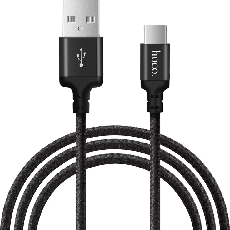 Hoco High Speed X14, 1m USB-C Ladekabel Nylon mit 2A Schnellladung, flexibel und langlebig, Schwarz