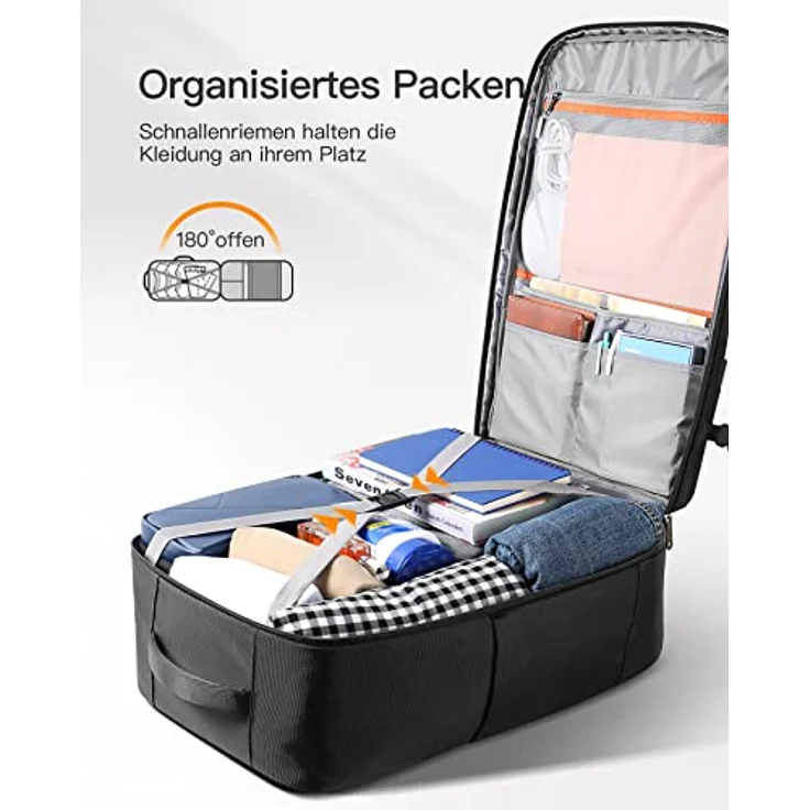 Inateck 42L Supergroßer Handgepäck Reiserucksack für 15,6 Zoll Laptop Notebooks, Flug Genehmigt Kabinenrucksack - Schwarz – Bild 3