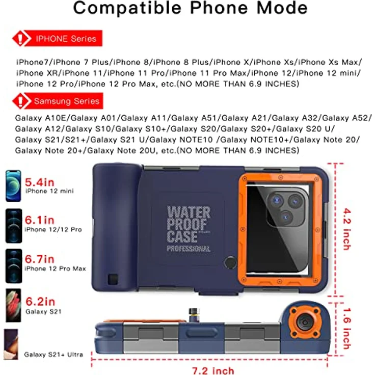 ShellBox Case Taucherhülle 2. Generation für iPhone/Samsung Galaxy Serie, universelle Handys [4,9-6,9 Zoll], Schnorcheln [15 m] Ganzkörperschutz (blau-orange) – Bild 4