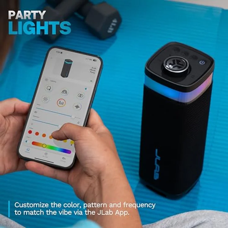 JLab JBuds Party, Tragbarer Bluetooth Lautsprecher mit 30W, 12H+ Akkulaufzeit, RGB Licht, IP56 wasserfest, Schwarz – Bild 3