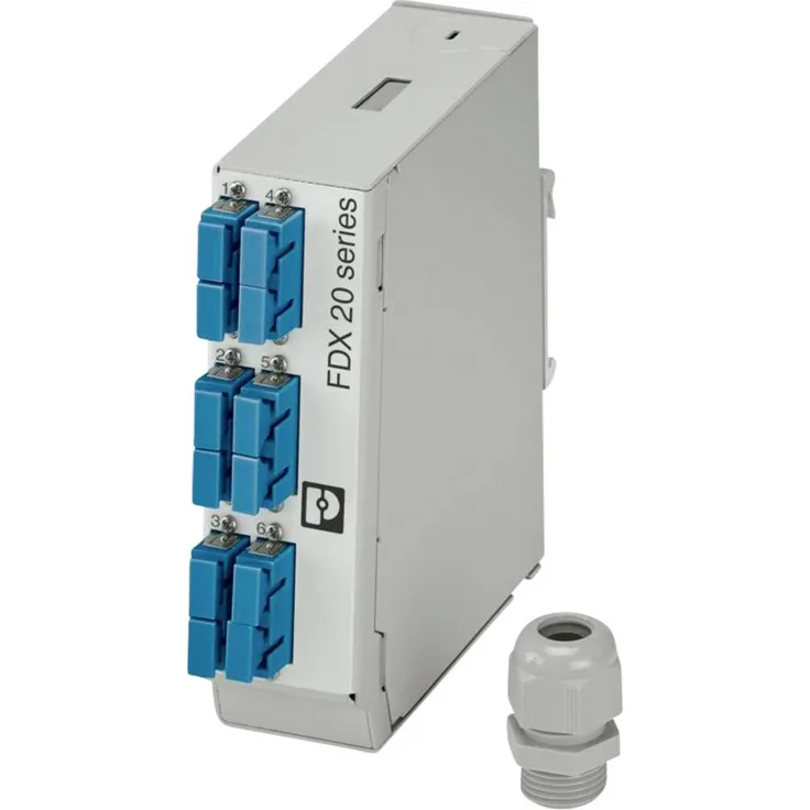 Phoenix Contact FOC-FDX20-PP-SCD6-OSP-PT9 LWL-Spleißbox, Tragschienenmodul mit IP20 Schutzart, grau, Metallgehäuse