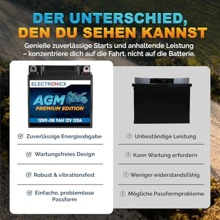 Electronicx AGM-12N9-3B AGM Motorradbatterie 9Ah 12V, wartungsfrei, rüttelfest, auslaufsicher für Motorrad, Roller, Quad – Bild 7