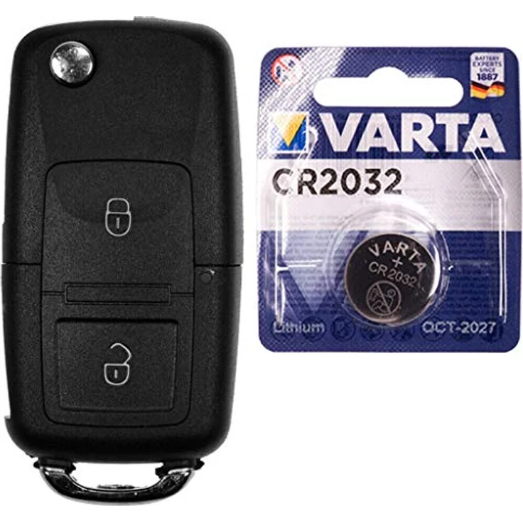 mt-key Klappschlüssel Gehäuse 2 Tasten für VW & SKODA, inklusive HAA Rohling und VARTA CR2032 Batterie, OE Qualität – Bild 1