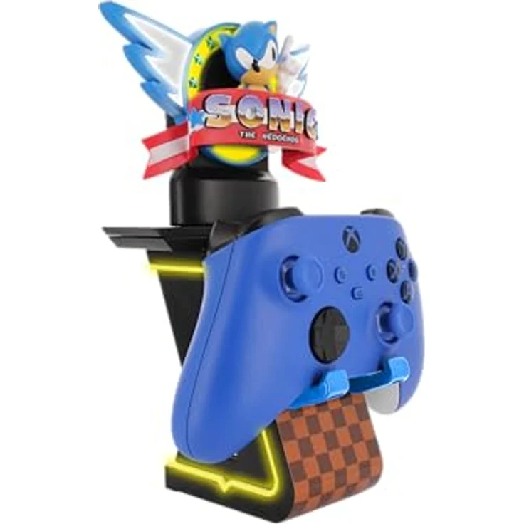 Cable Guys Sonic the Hedgehog IKON, 20 cm Light Up Charging Stand mit 2 USB-Schnellladepunkten und R.E.S.T. System, schwarzer Säule mit gelbem LED-Rand – Bild 2