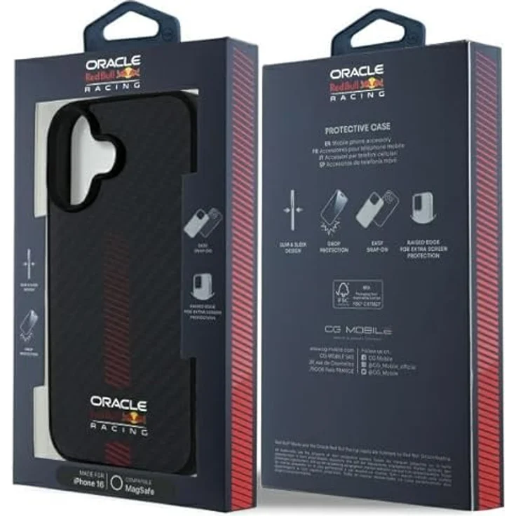 Red Bull Hülle Racing Carbon Powerbar MagSafe für Apple iPhone 16, Smartphone Hülle in Schwarz mit hochwertigem Schutz und ikonischem Rennteam-Design – Bild 8