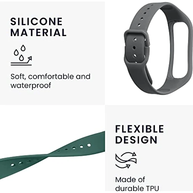 kwmobile 2X Sportarmband für Samsung Galaxy Fit 2 - TPU Silikon Fitness Tracker Band Set, verstellbar von 14-21,6 cm, verschiedene Farben – Bild 3