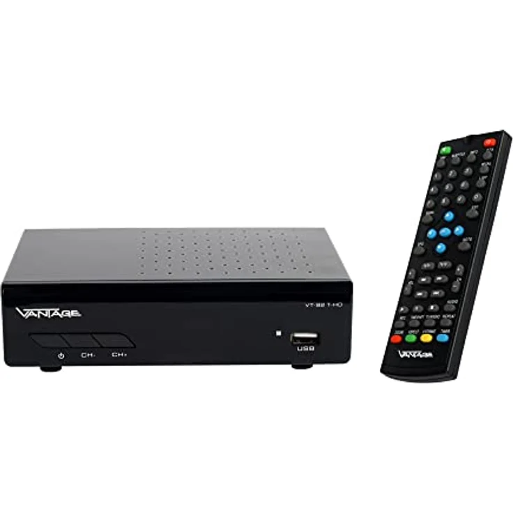 Sky Vision VT-92 DVB-T/T2 Reciever, Empfang Aller freien SD und HD DVB-T2 Sender, Digital, Full-HD 1080p, HDMI, SCART, Mediaplayer, USB 2.0, 2m HDMI Kabel, aktive DVB-T2 Zimmerantenne, Schwarz – Bild 2