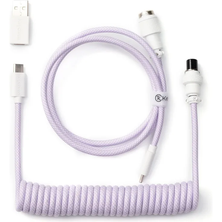 Keychron Coiled Aviator Cable, Spiralkabel für mechanische Tastatur, Typ C mit Typ A Adapter, gerade, hellviolett, 136 cm Länge