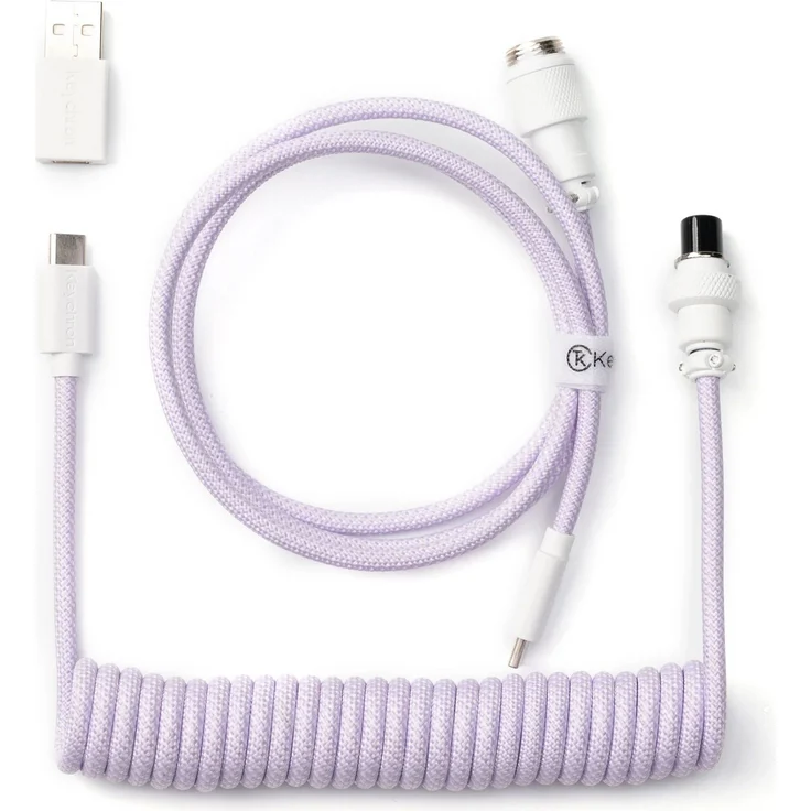 Keychron Coiled Aviator Cable, Spiralkabel für mechanische Tastatur, Typ C mit Typ A Adapter, gerade, hellviolett, 136 cm Länge