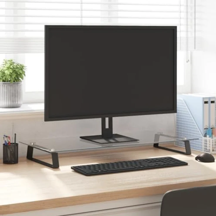 vidaXL Monitorständer, Monitorerhöhung mit Stauraum, Hartglas Metall, schwarz, 80x35x8cm, ergonomisches Design – Bild 2