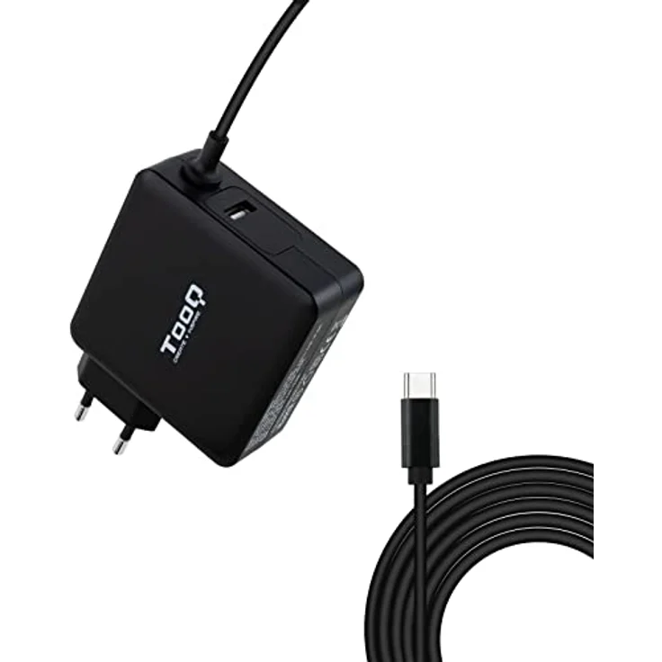 Tooq Technology CARGADOR PORTATIL USB-C PD3.0 65W, kompaktes USB Ladegerät für Laptops, schwarz, 1,8 m Kabellänge – Bild 1