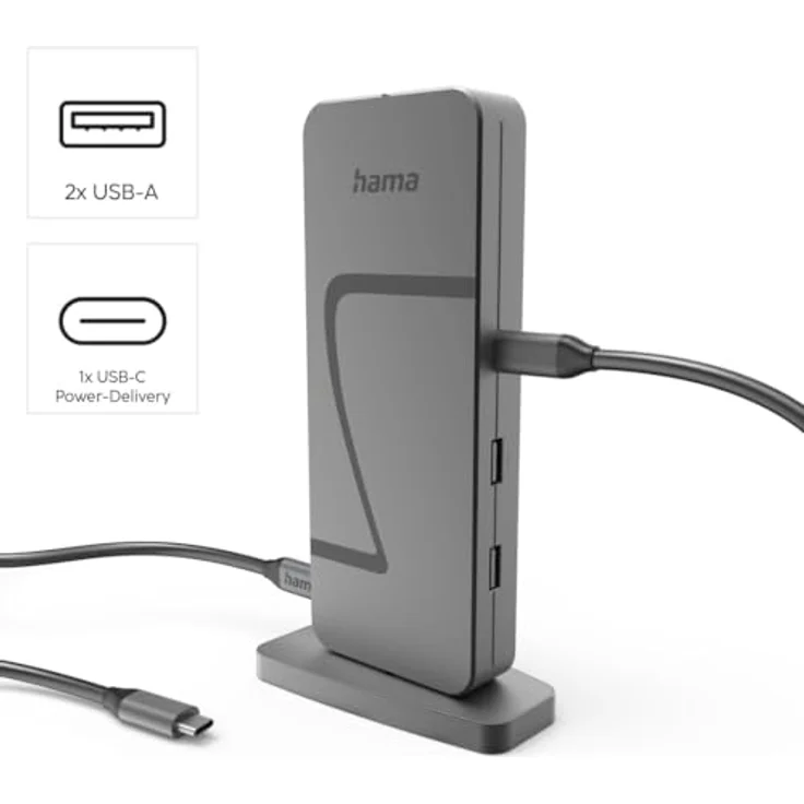 HAMA Connect2Office Speed 8 Ports Docking Station, Grau mit 10 Anschlüssen, 8K Unterstützung und USB-C Ladefunktion – Bild 4