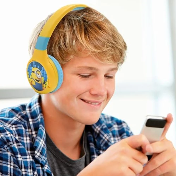 Lexibook Minions Kopfhörer, 2-in-1 Bluetooth Kopfhörer mit 12 Stunden Akkulaufzeit, Kindersicherheit bis 85 dB, faltbar und verstellbar – Bild 6