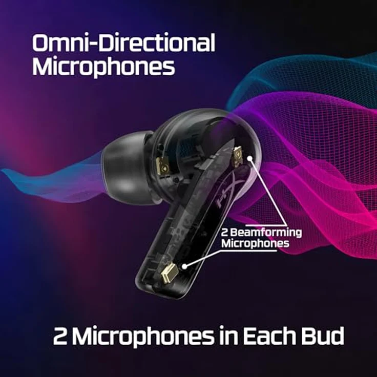 HyperX Cloud MIX Buds 2, Headset mit hybrider aktiver Geräuschunterdrückung und 26 Stunden Akkulaufzeit, Schwarz – Bild 4