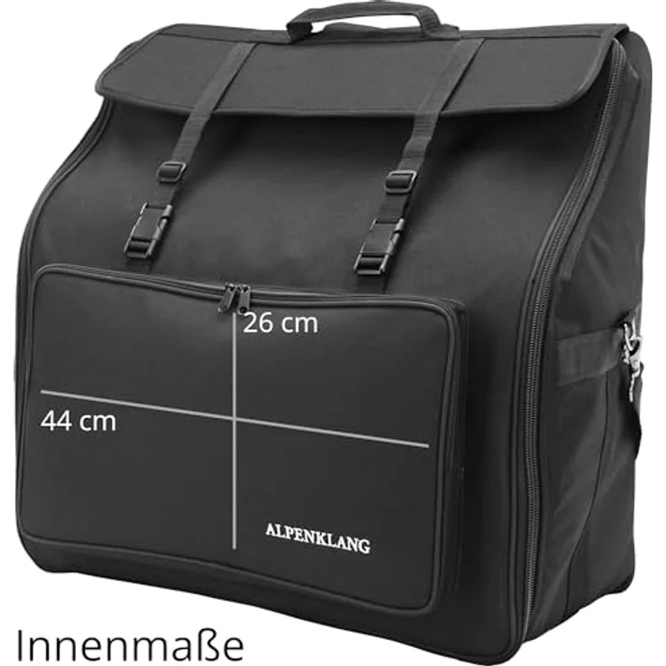 Alpenklang Akkordeontasche für 120 Bass Akkordeon, wasserabweisend und gepolstert, Schwarz, mit Schultergurten und großem Staufach – Bild 4