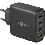goobay 64819 USB C PD 4-Fach Multiport Schnellladegerät (65W) / 1x USB A 3X USB C Eingang/Power Delivery/Netzteil für Ladekabel vom iPhone und Anderen Handys/Handy Ladegerät/schwarz