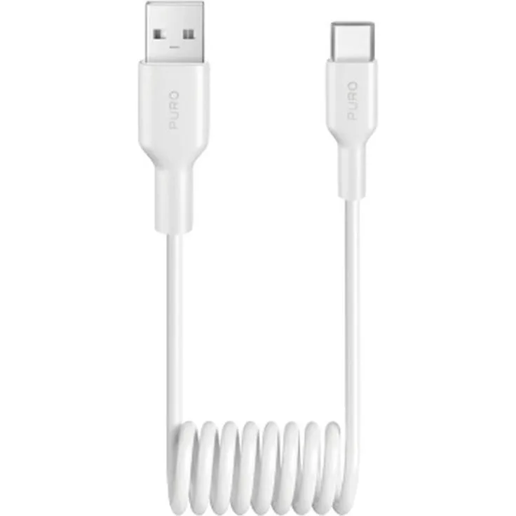 Puro Spiralkabel USB-A zu USB-C, 10W, 1m, Weiß, flexibles und robustes TPU-Material mit verstärkten Kabelenden