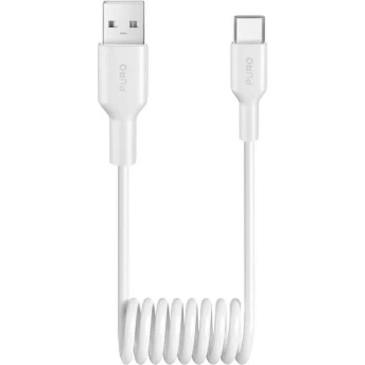 Puro Spiralkabel USB-A zu USB-C, 10W, 1m, Weiß, flexibles und robustes TPU-Material mit verstärkten Kabelenden
