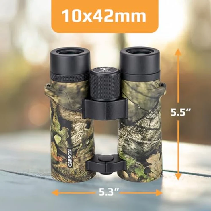 Carson RD Full-Size Fernglas, Doppelstegdesign, 10x42mm, Mossy Oak Tarnoptik, wasserdicht, robust, beschlagfrei, 586 g (RD-042MO) – Bild 2