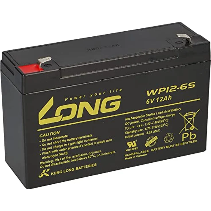 Akkuman.de AGM BLEI AKKU Batterie 6V 12Ah + LADEGERÄT Set, Kung Long WP12-6s, 6Volt, wartungsfrei, inkl. 3-Stufen-Ladegeräte, für Kinderauto Notstrom UVM. – Bild 3