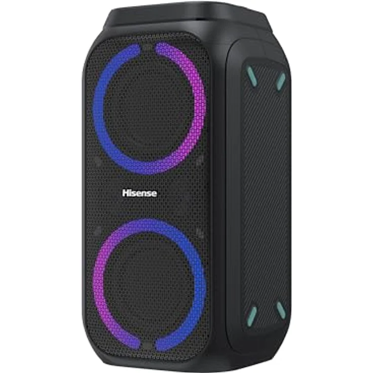 Hisense Party Rocket 160 tragbarer kompakter Partylautsprecher mit Karaoke Modus und 160W Klangvolumen, 5 Lichteffekte, bis 12h Akkulaufzeit, Bluetooth, MIC Input, AUX, USB, IPX4 - Schwarz – Bild 3