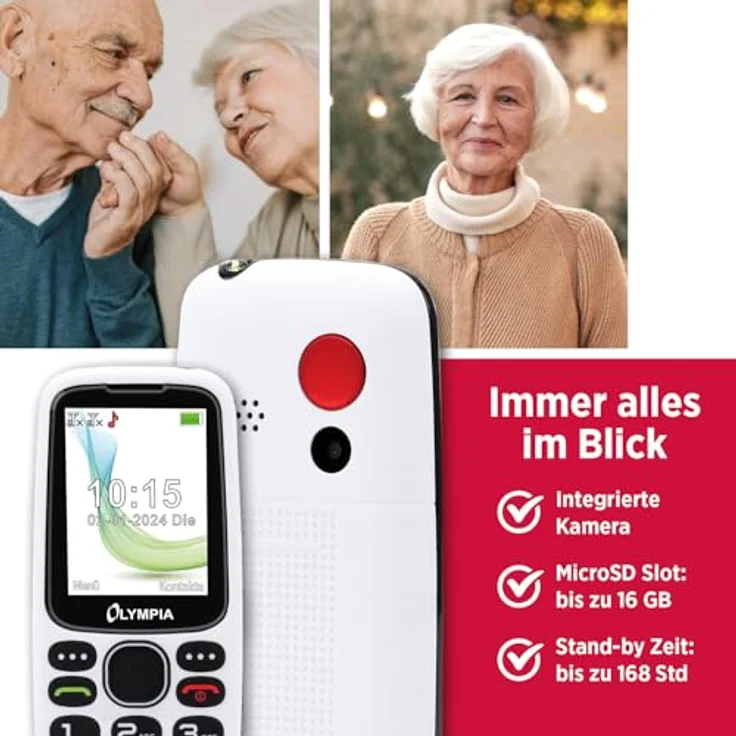 Olympia Star Seniorenhandy | Komfort-Mobiltelefon mit Großtasten | Farb-LC-Display | SOS-Taste | Bluetooth | MicroSD Slot | Taschenlampe | Weiß – Bild 5