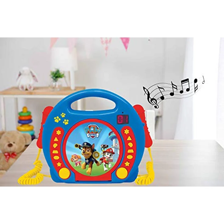 Lexibook PAW Patrol Helfer auf vier Pfoten Chase CD-Player mit 2 integrierten Mikrofonenv, Programmierfunktion, Kopfhörer-Anschluss, für Kinder, AC-Betrieb oder Batterie, Blau-Rot, RCDK100PA – Bild 4