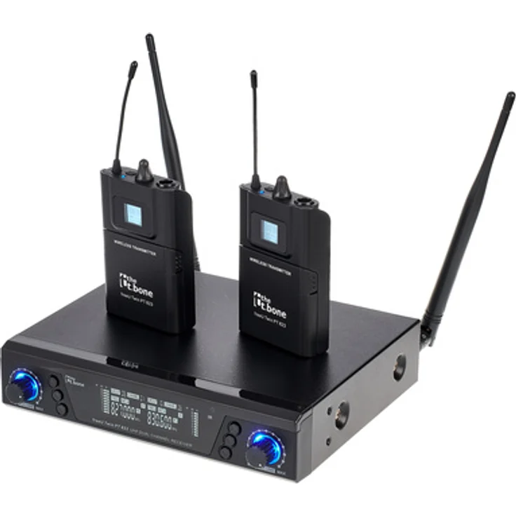 the t.bone freeU Twin PT 823, UHF Wireless-System mit 2 Kanälen, Taschensender und Gitarrenkabel, 50 - 16.000 Hz, 30 mW Sendeleistung, Frequenzband 823 - 832 MHz