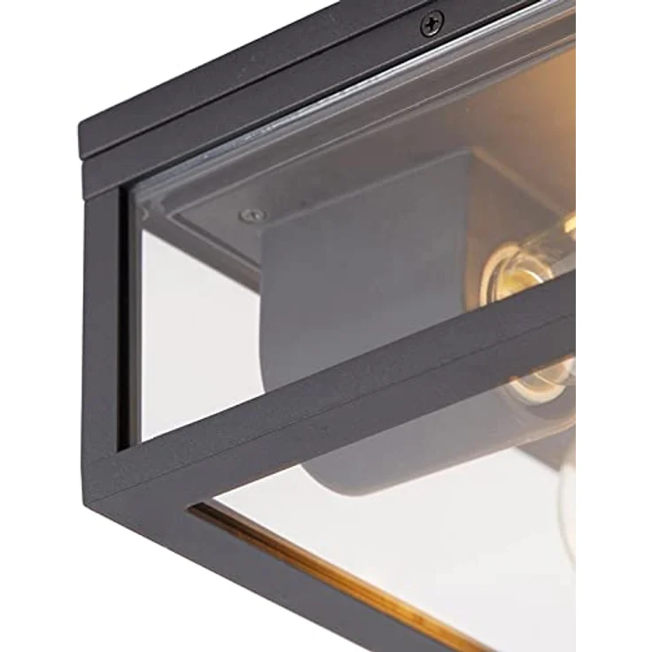 Qazqa Charlois - Design Industrie Vintage Außen Deckenleuchte schwarz IP44 - Aluminium Quadratisch IP44 LED E27 – Bild 3