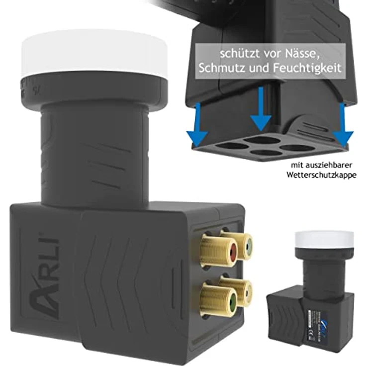 ARLI 60cm HD Sat Anlage Quad LNB + 20m Koaxialkabel 135dB + Satfinder + 4 F-Stecker Digital 4 Teilnehmer Antenne Grau UHD 4K – Bild 3