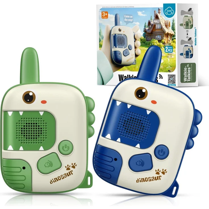 Minicee Kinder Walkie Talkie Dinosaurier 2er Set – Funkgerät für Jungen und Mädchen, klare Kommunikation bis 300 Meter, robust und kinderfreundlich