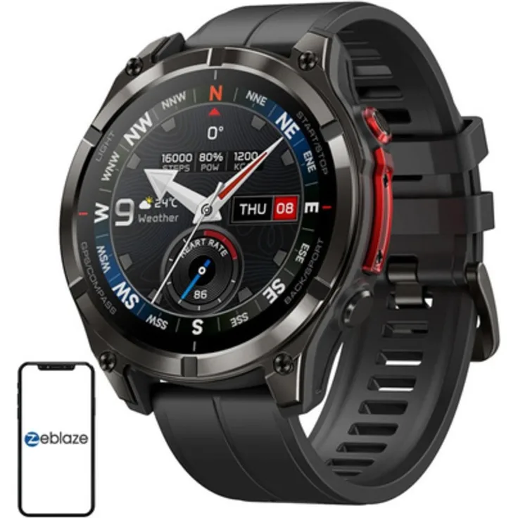 Zeblaze Stratos 4 Pro Smartwatch, präzise GPS-Ortung und Bluetooth-Konnektivität, schwarz