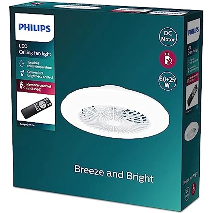 PHILIPS Deckenventilator und LED Deckenleuchte Amigo, 25W+60W, Durchmesser 58cm, rund, inkl. Fernbedienung, SceneSwitch-Technologie, hochwertiges Design, energieeffizient, schwarz – Bild 1