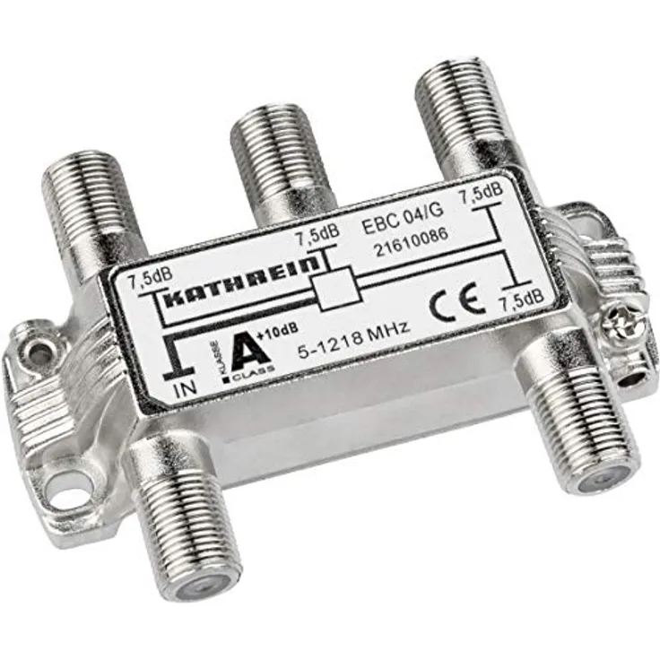 Kathrein EBC 04/G 4-Fach-Verteiler (F-Anschluss, 5-1218 MHz, Rückweg- und UHF-tauglich, TV, Kabel), Silber